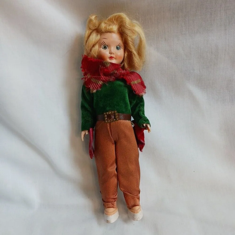 Vintage Sleepy Eye Cowgirl Doll Green Velvet Red Scarf